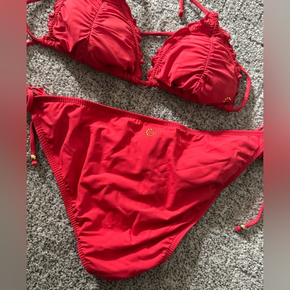 Guess NWT Red ruffle bling Logo string Bikini Set top~M Aus-12 bottoms large - Picture 9 of 10
